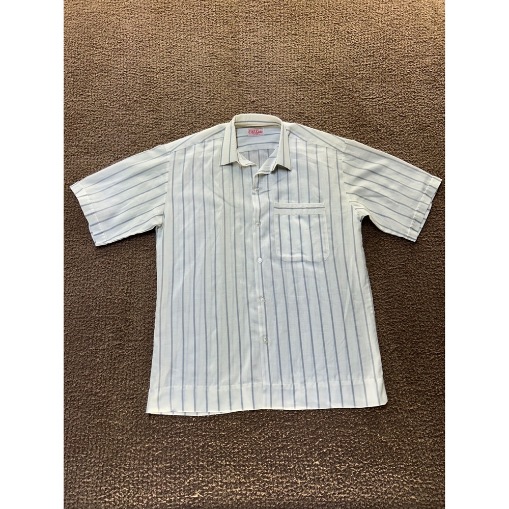 Vintage Old Spice Australia Striped Short Sleeve Button Down Shirt White Blue